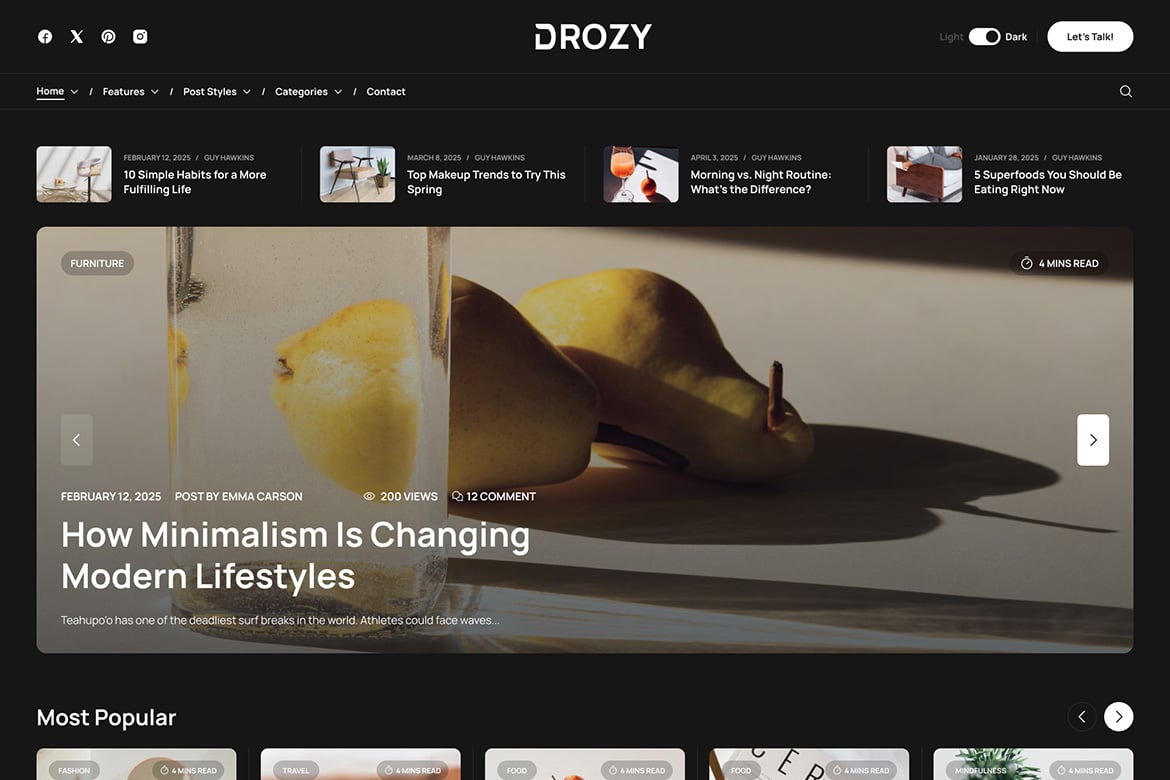 Drozy - Template Website Blog & Majalah Modern yang Menarik