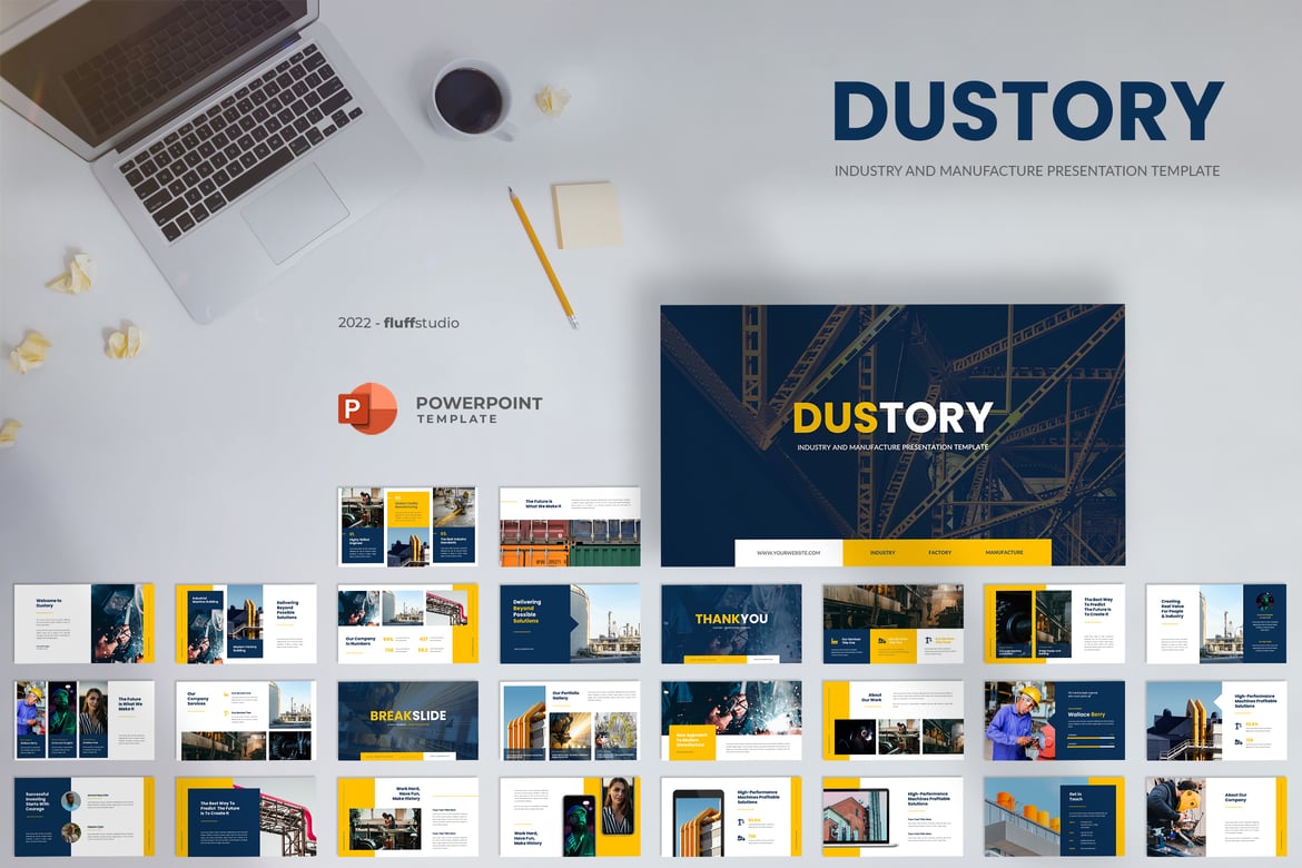 Template Powerpoint Dustory untuk Industri yang Modern dan Profesional