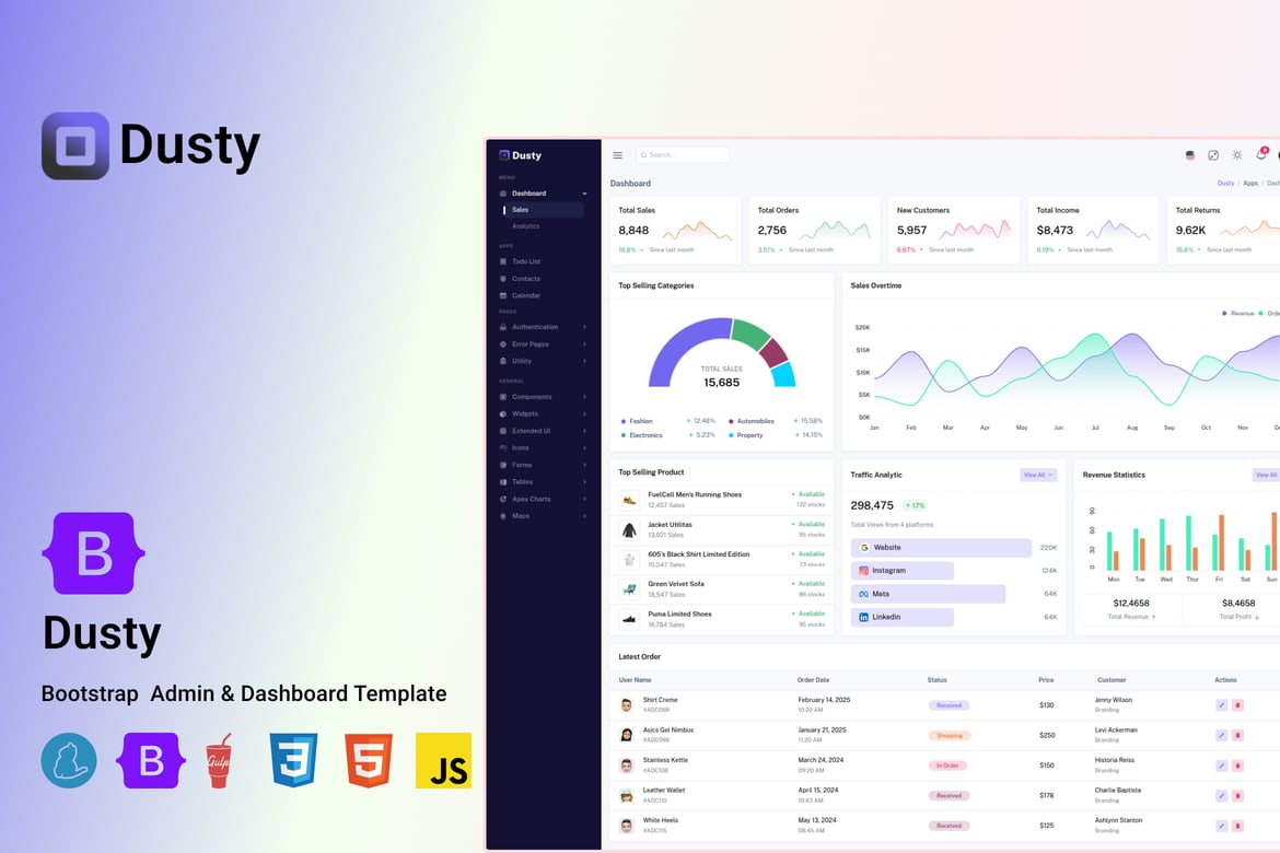 Dusty - Template Website Admin & Dashboard Bootstrap 5 yang Premium