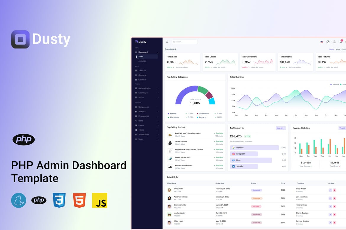 Dusty - Template Admin & Dashboard PHP Modern dan Responsif
