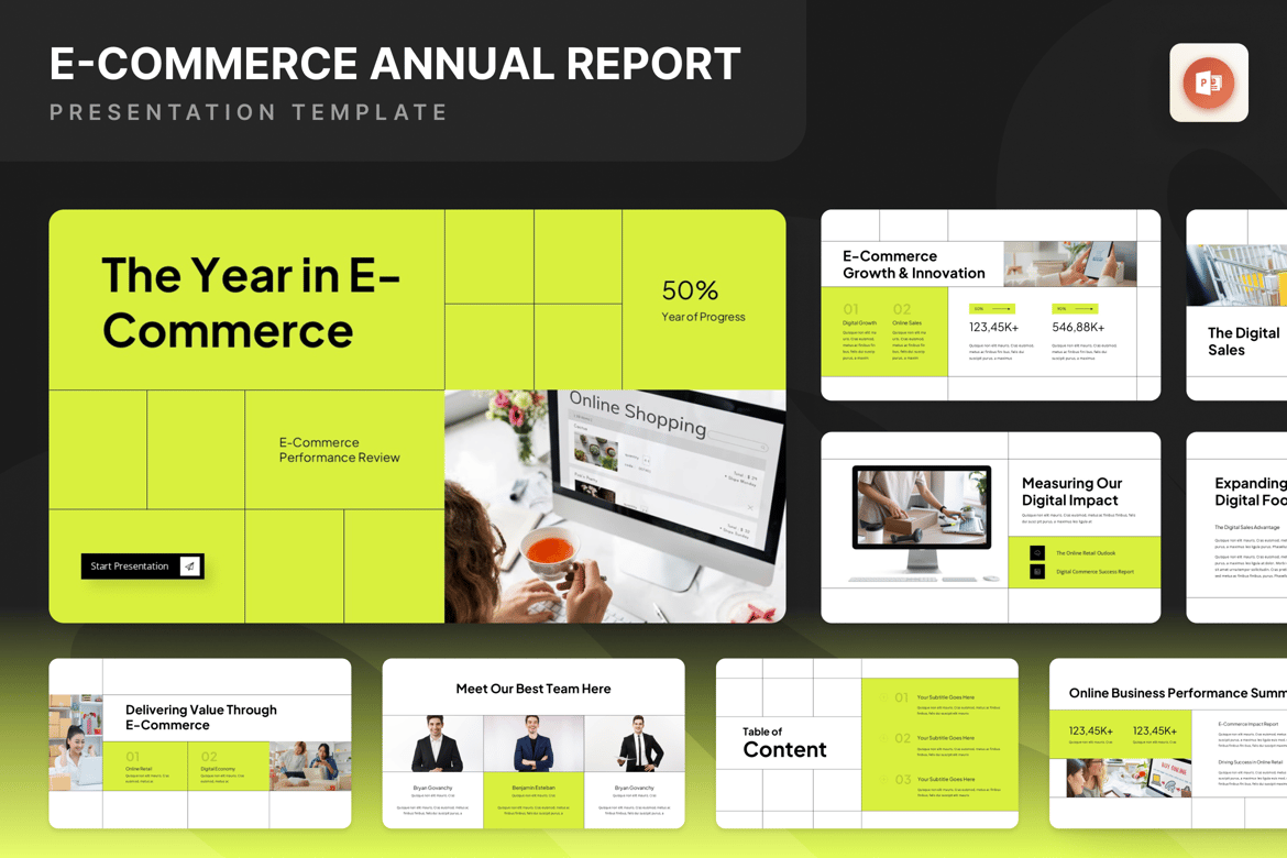 Template PowerPoint Laporan Tahunan E-Commerce yang Menarik
