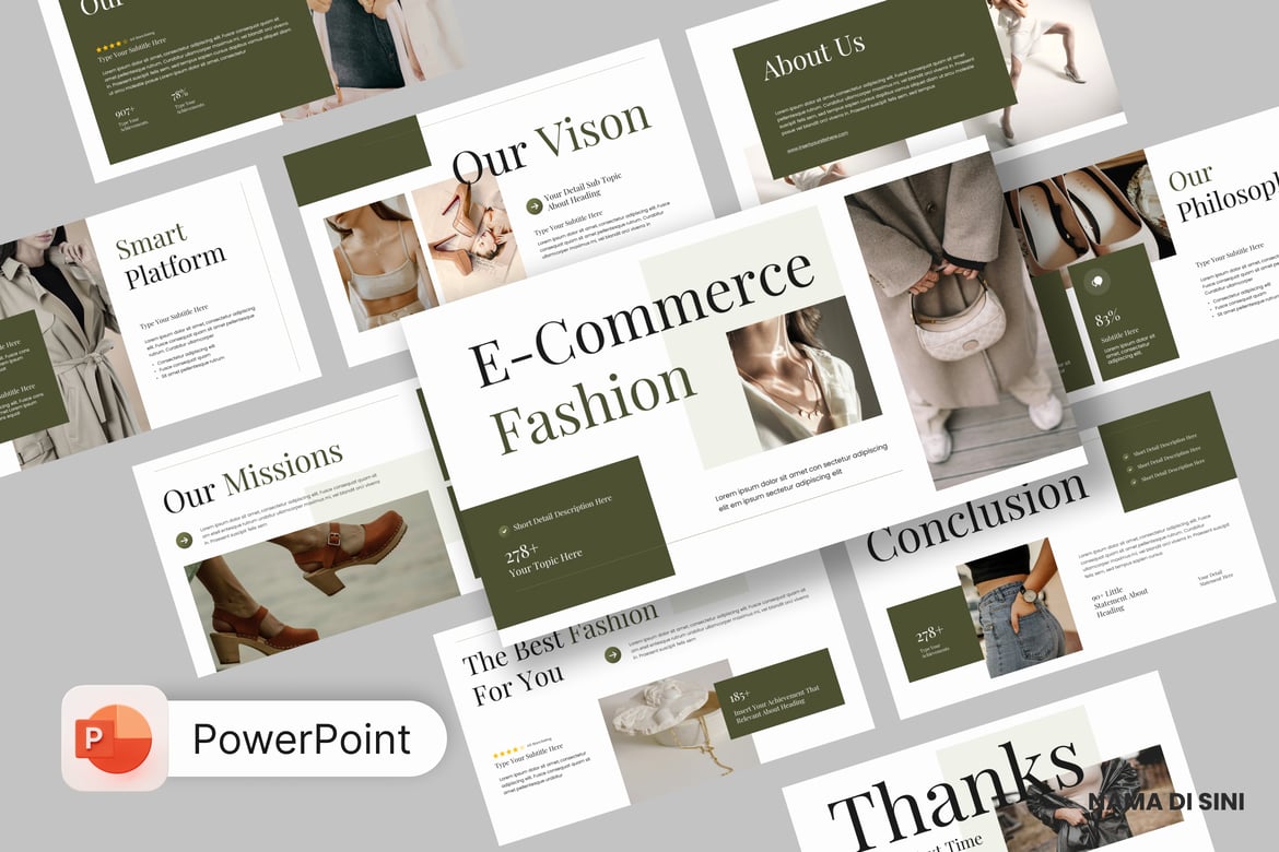 Template Presentasi PowerPoint Profil E-Commerce Fashion yang Menarik