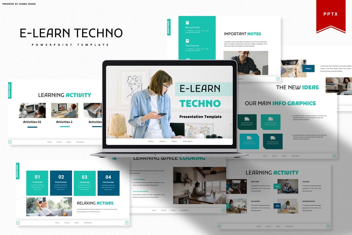 Template Presentasi E-learn Techno | PowerPoint yang Menarik