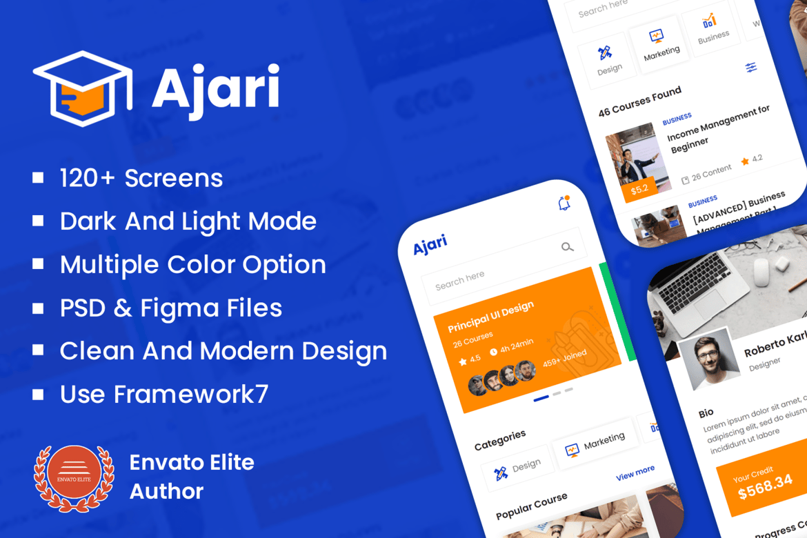 Template Aplikasi Mobile E-learning Modern dengan Framework7 dan PWA