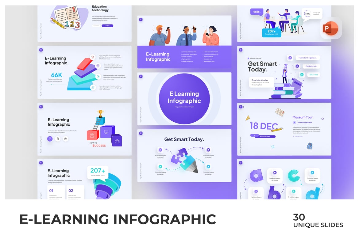 Template PowerPoint Infografis e-Learning yang Menarik