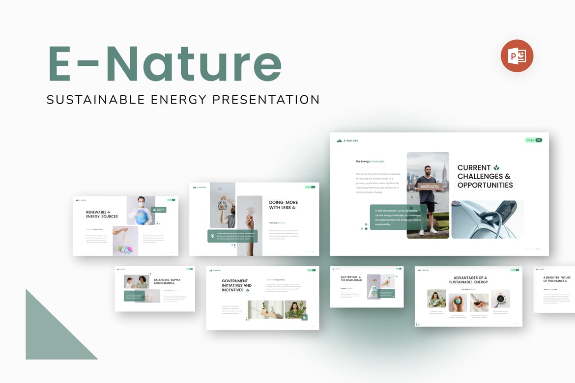 E-Nature - Template PowerPoint Energi Berkelanjutan yang Menarik