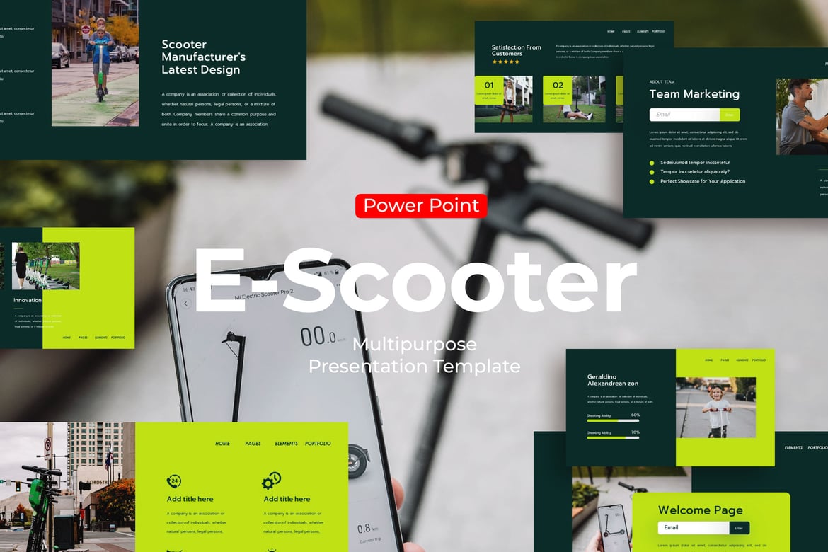 Template PowerPoint E-Scooter yang Menarik dan Multifungsi