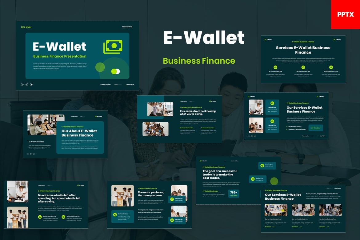 Template Presentasi PowerPoint E-Wallet untuk Keuangan Bisnis yang Modern dan Profesional