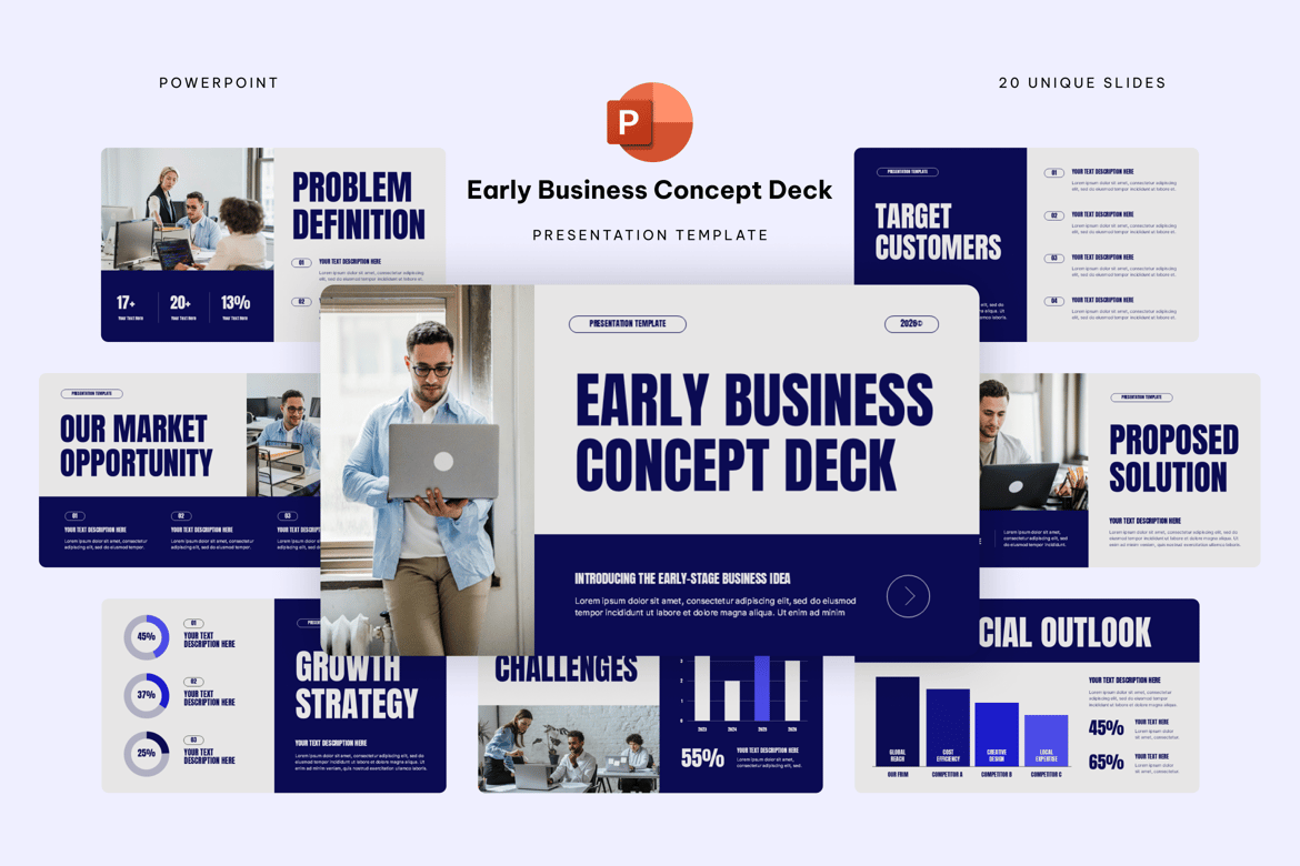 Template Presentasi Powerpoint untuk Konsep Bisnis Awal yang Menarik