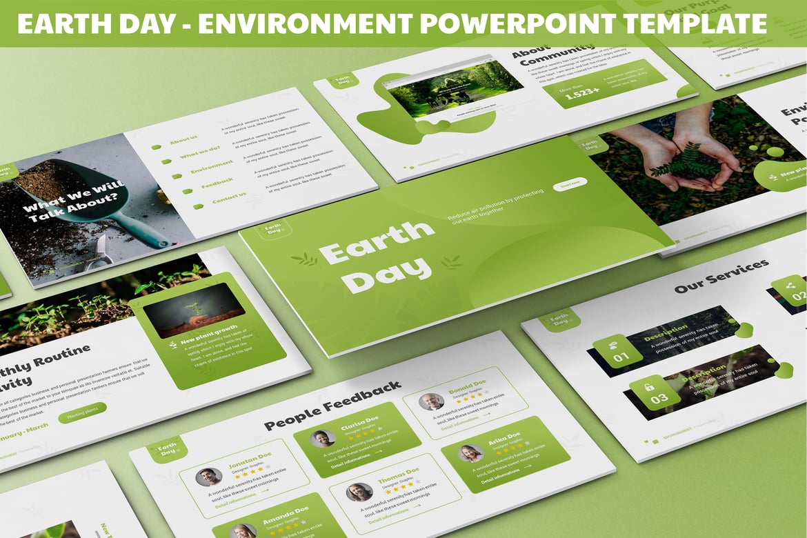 Template Powerpoint Lingkungan untuk Hari Bumi yang Modern dan Menarik