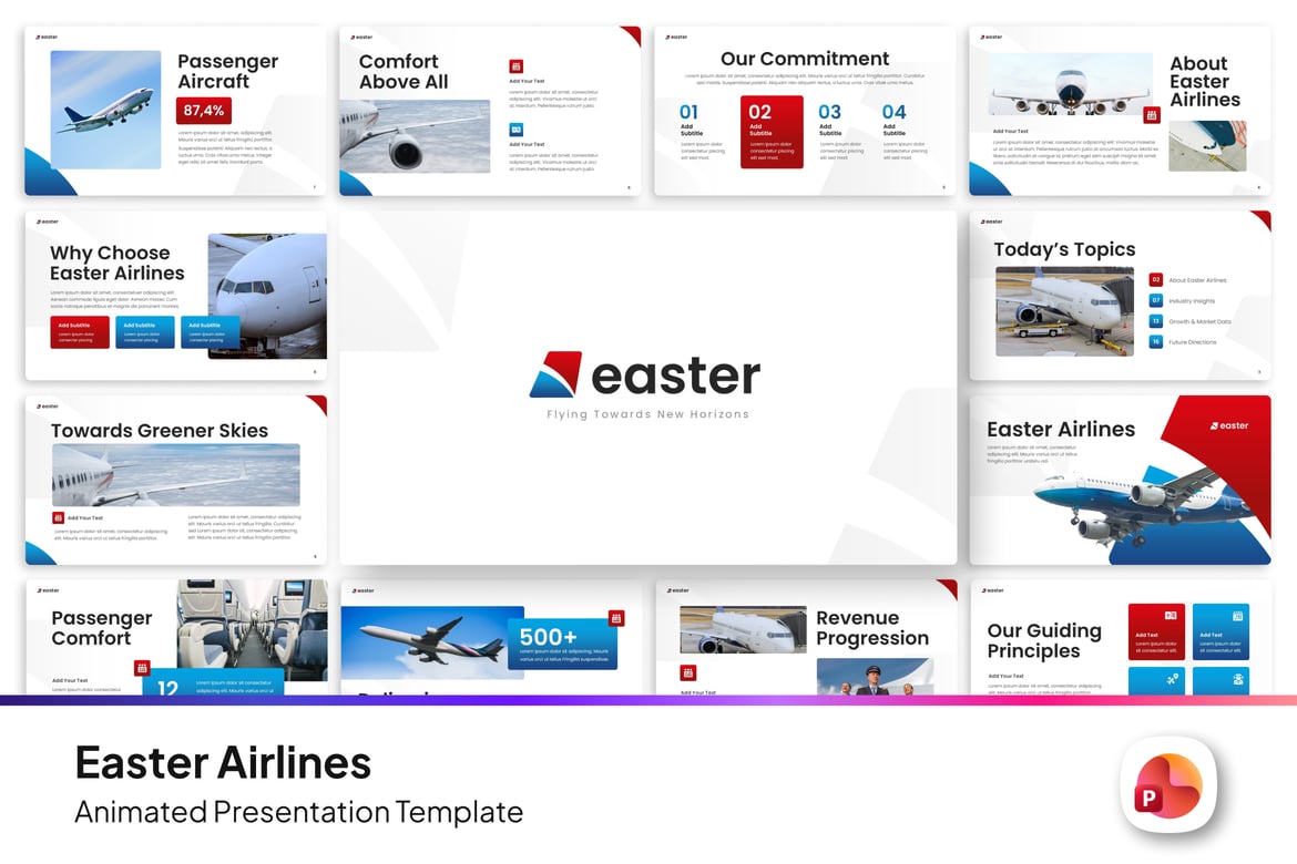 Template Presentasi PowerPoint Airlines Meriah untuk Penerbangan