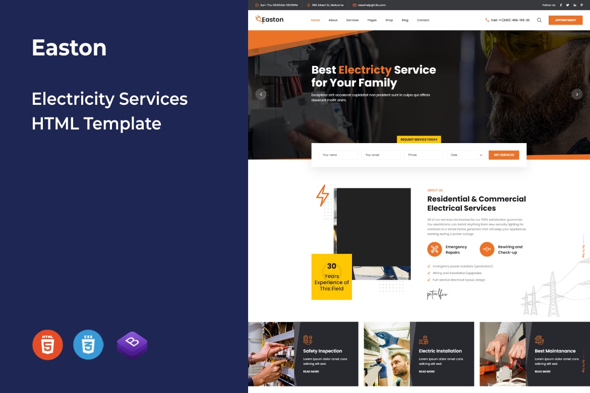 Template Website Layanan Listrik Easton - Solusi Modern untuk Bisnis Anda