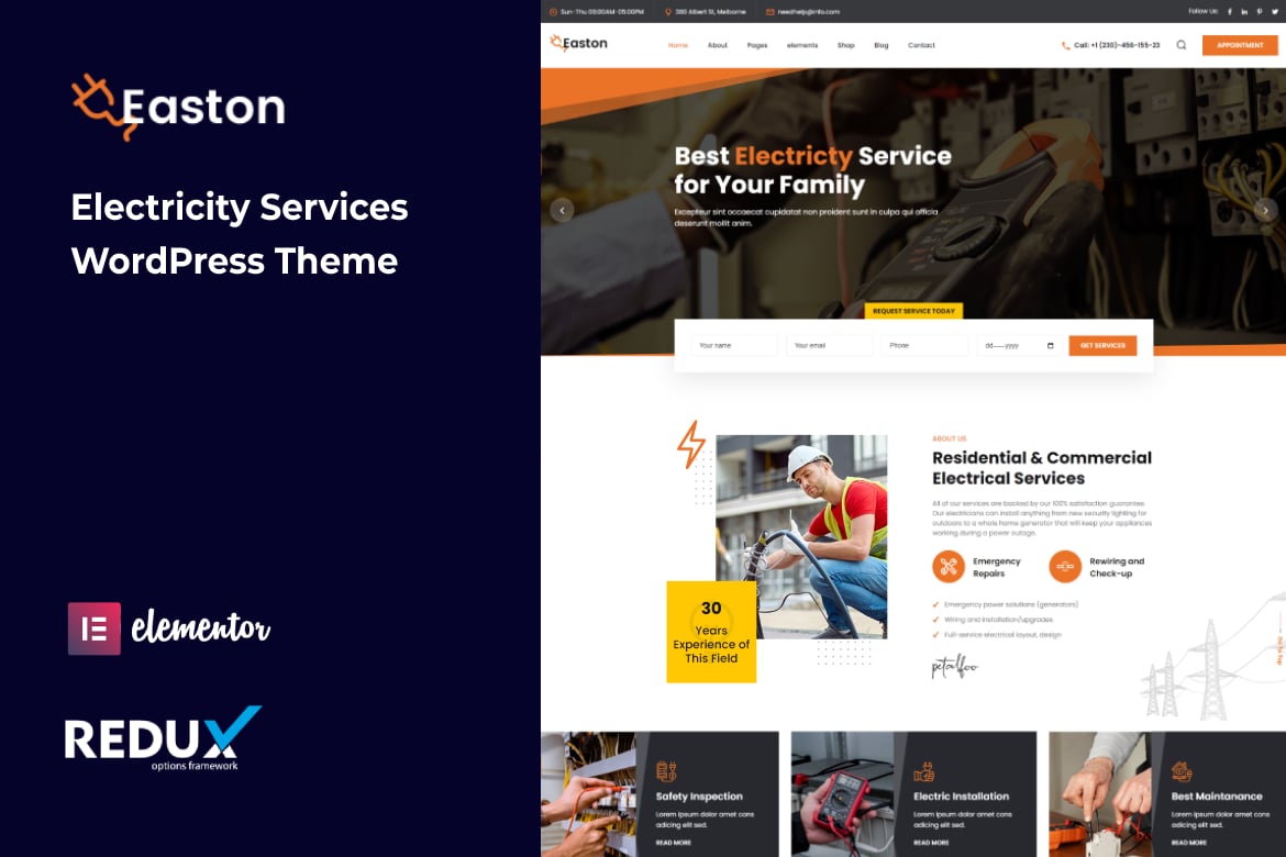 Tema WordPress Easton untuk Layanan Listrik yang Modern dan Profesional