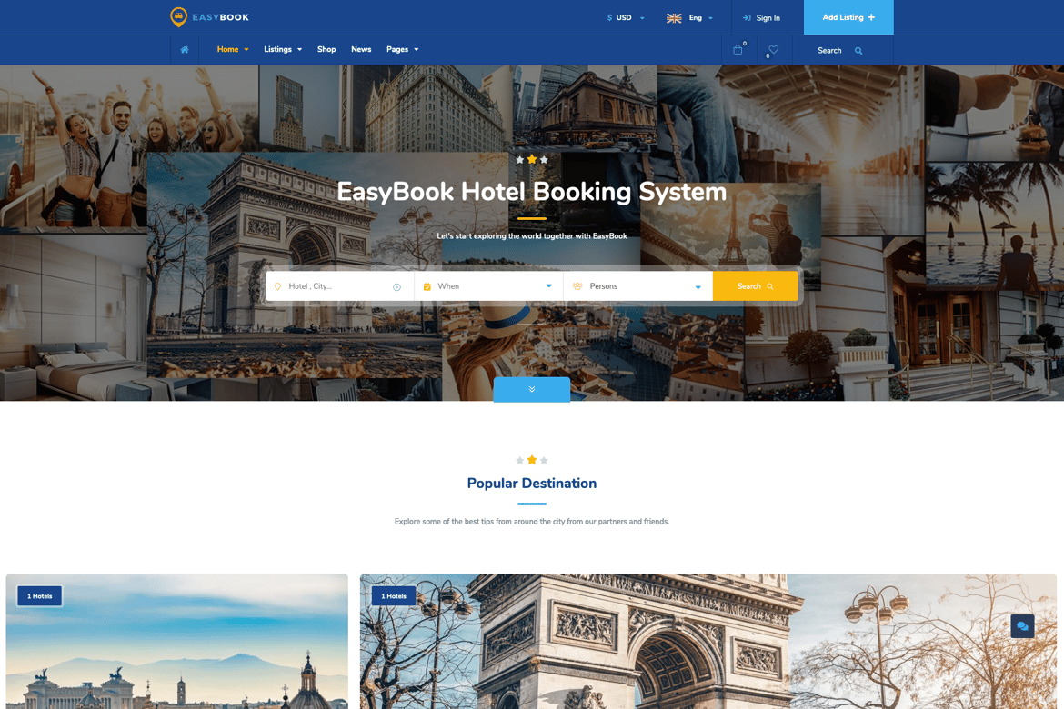 EasyBook – Tema WordPress Pemesanan Hotel & Wisata yang Mudah