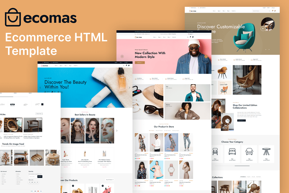 Template Website Ecommerce Ecomas yang Responsif dan Modern