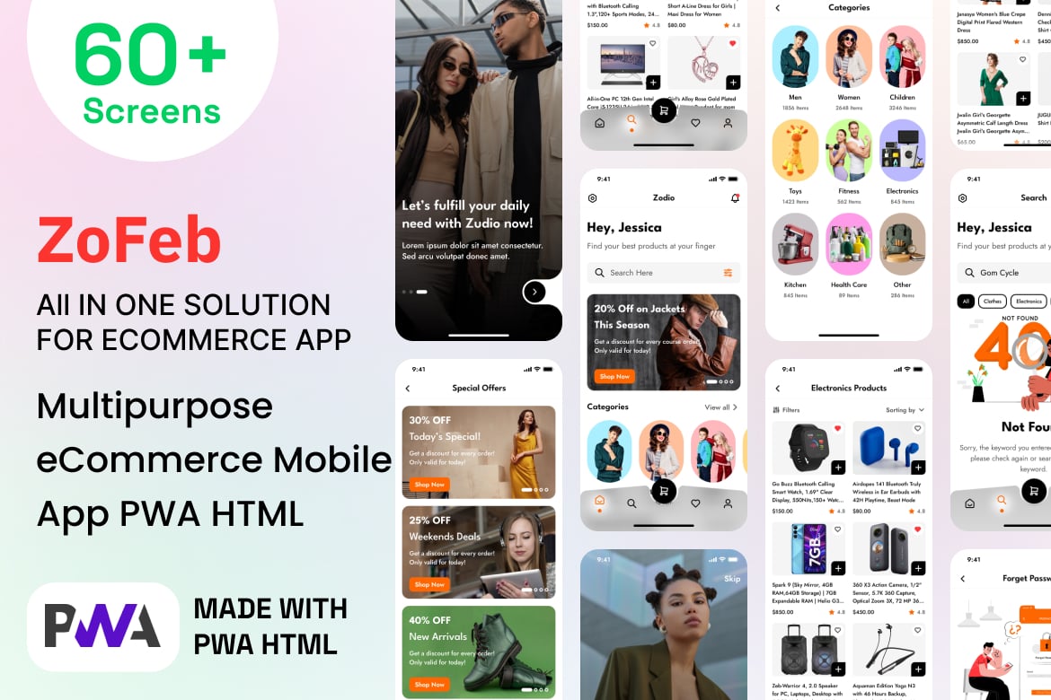 Template Web Aplikasi Mobile PWA - ZoFeb untuk eCommerce