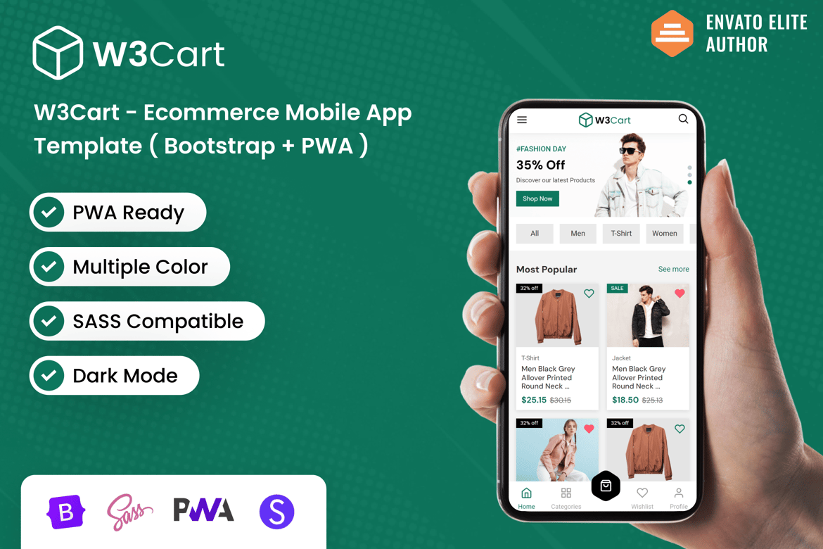 Template Aplikasi Mobile eCommerce (Bootstrap + PWA) yang Modern dan Responsif