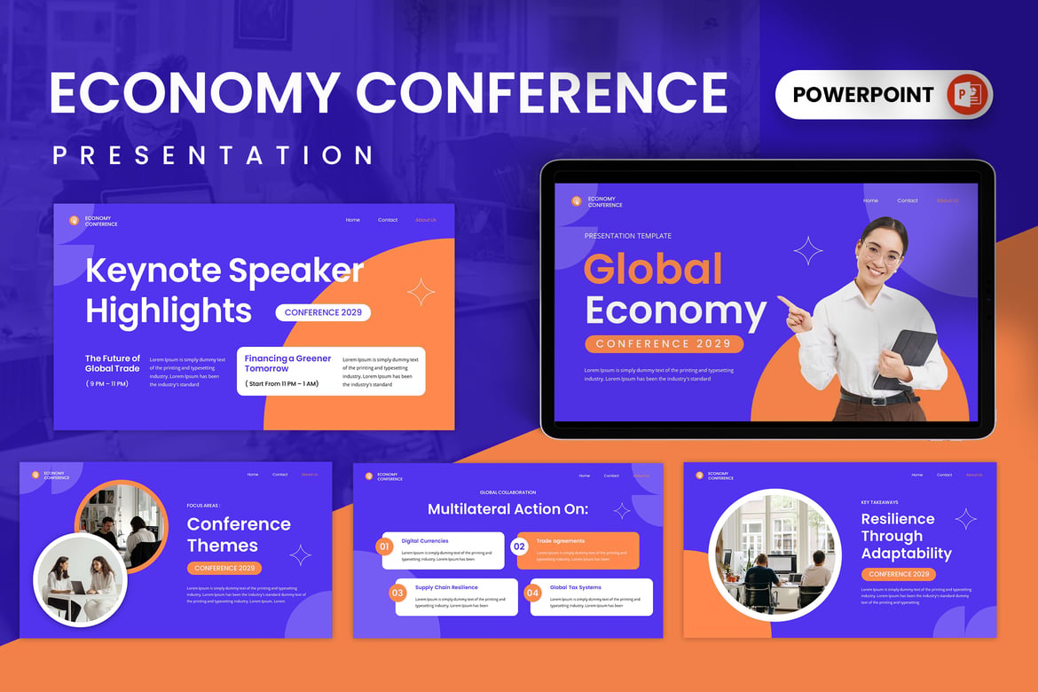 Template Presentasi PowerPoint Konferensi Ekonomi yang Menarik