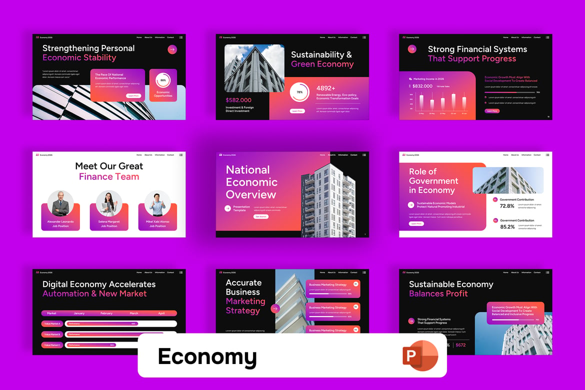 Template Presentasi PowerPoint Perencanaan Ekonomi yang Profesional