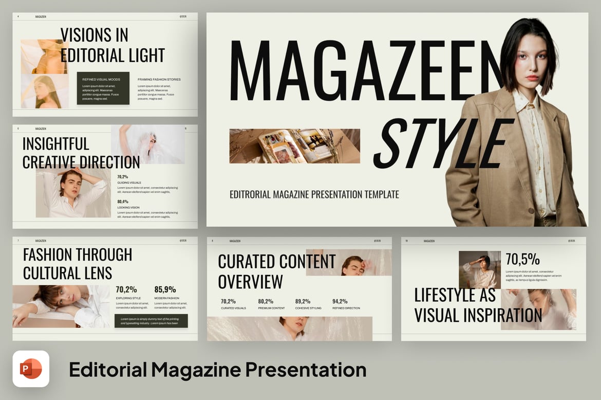 Template PowerPoint Majalah Editorial yang Modern dan Elegan