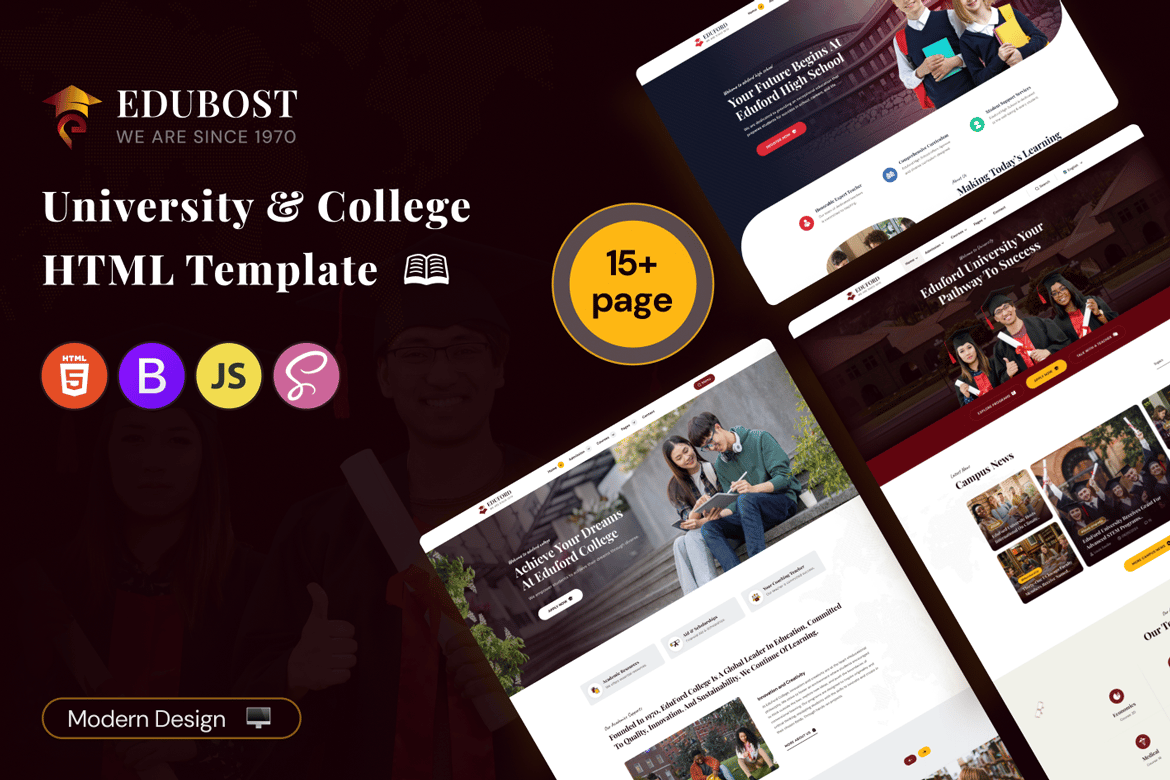 Template Website Edubost untuk Universitas dan Sekolah Tinggi: Kursus Online & Demo Multiguna