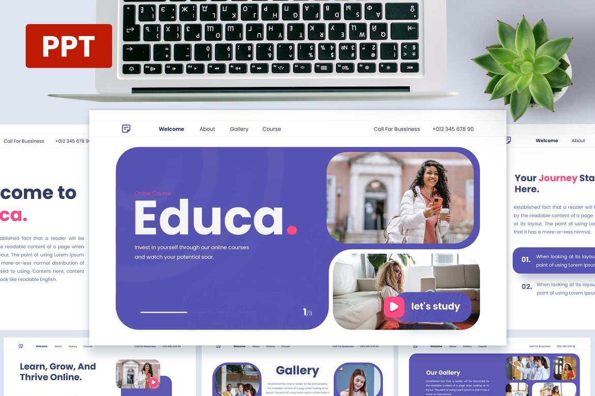 Template PowerPoint Educa - Presentasi Kursus Pendidikan yang Menarik