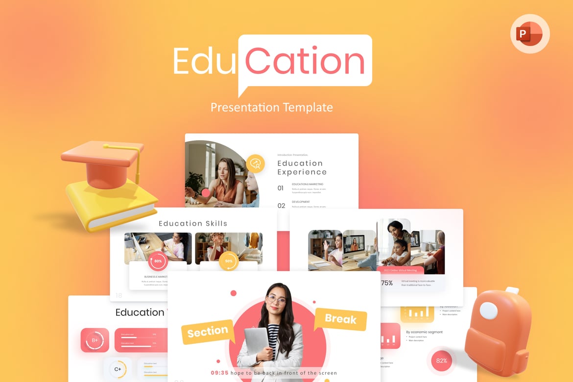 Template Presentasi PowerPoint 3D Kreatif untuk Pendidikan