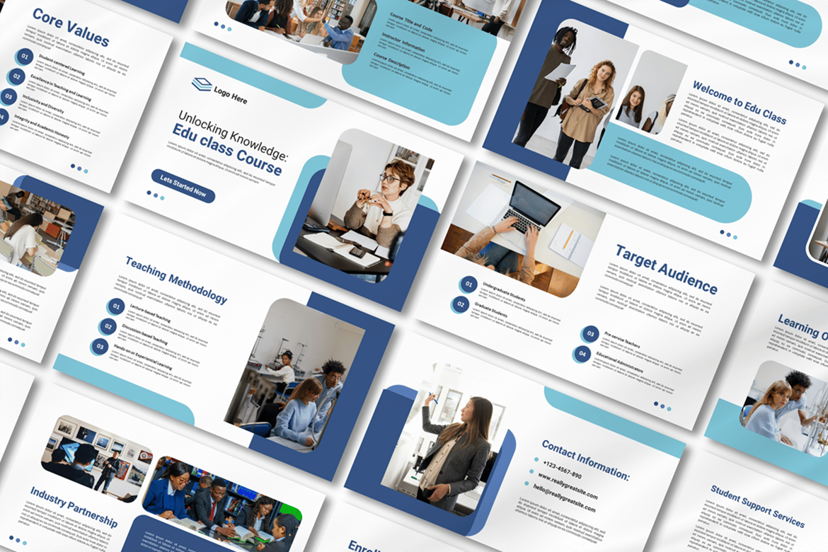 Template PowerPoint Presentasi Kursus Pendidikan yang Menarik