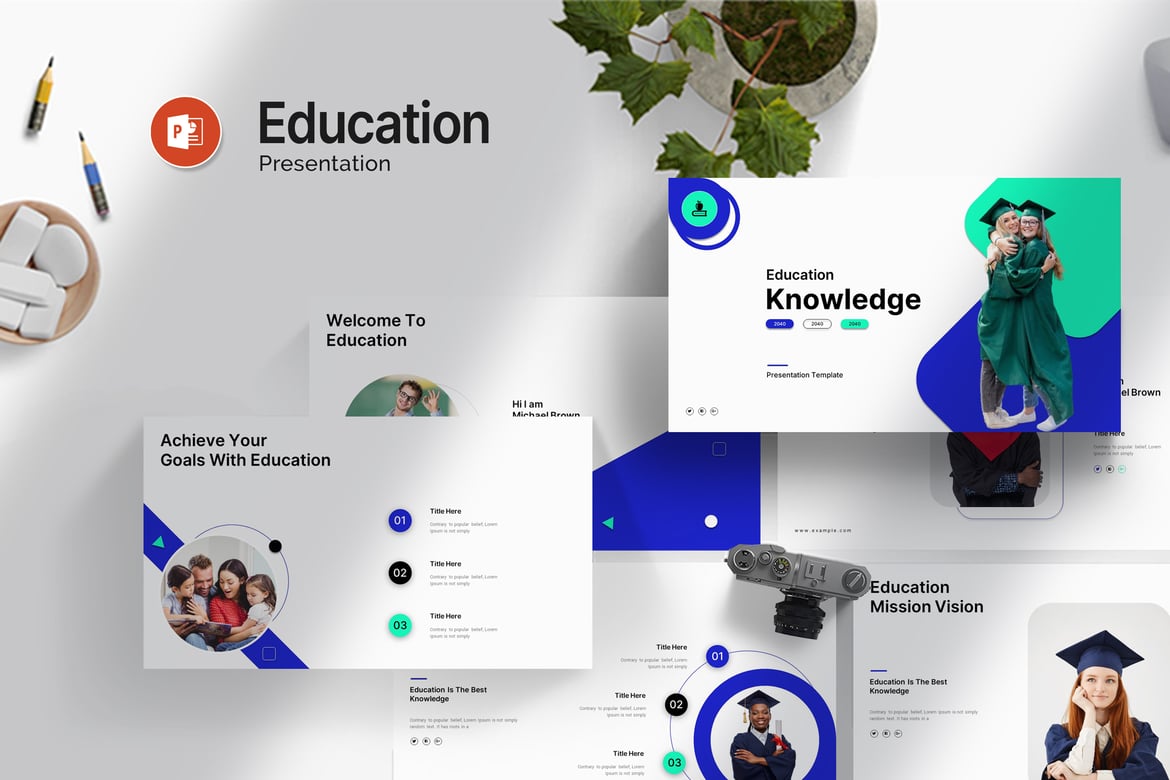 Template PowerPoint Pengetahuan Pendidikan yang Menarik dan Minimalis