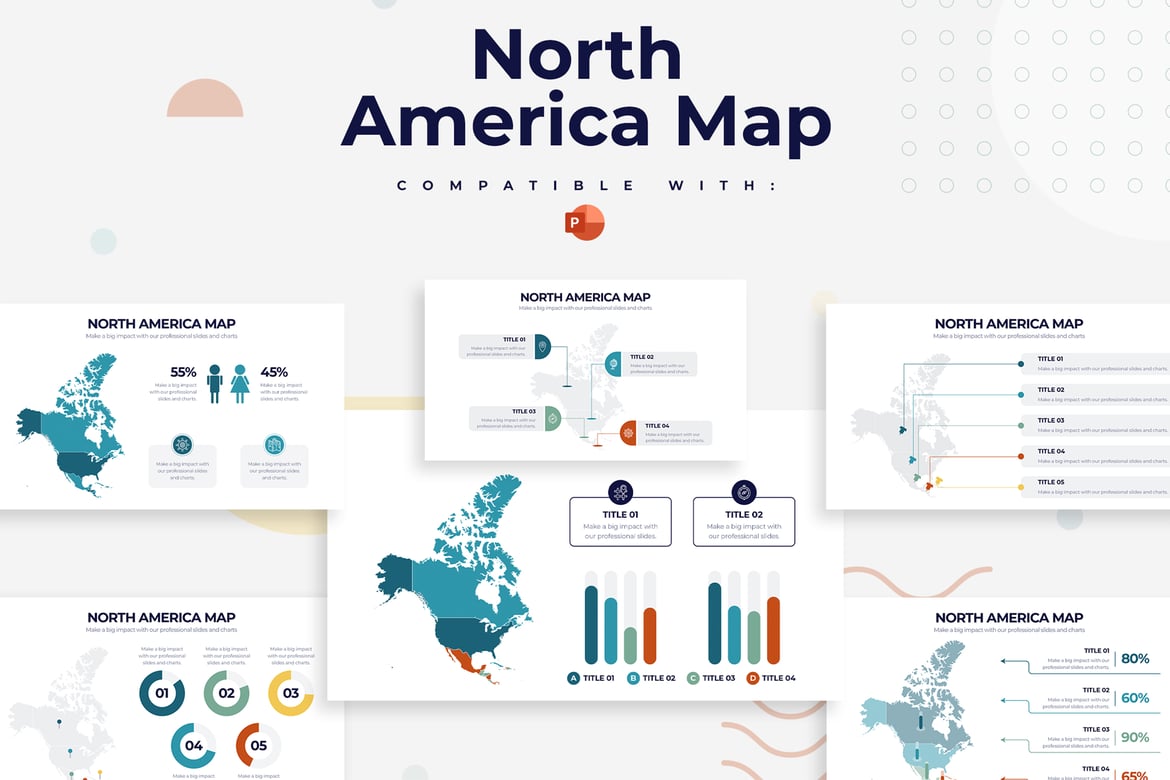 Template PowerPoint Peta Pendidikan Amerika Utara yang Modern