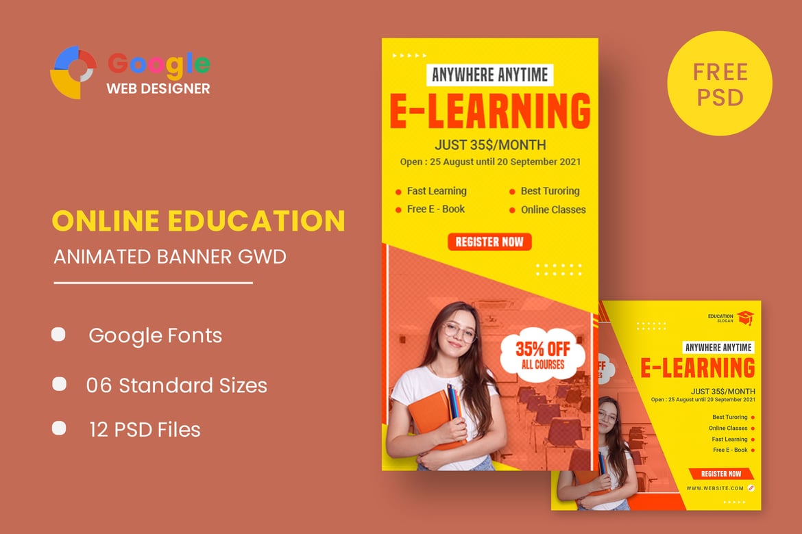 Template Banner HTML5 untuk Studi Pendidikan yang Menarik