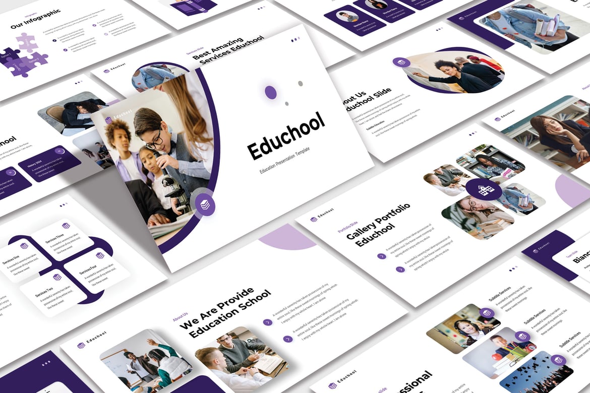 Template Powerpoint Educhool yang Kreatif dan Modern