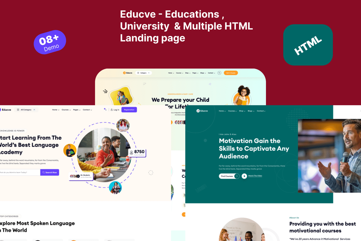 Template Website Edukasi Terbaik: Educve-University untuk Kursus Online dan Edukasi Multi-Demo