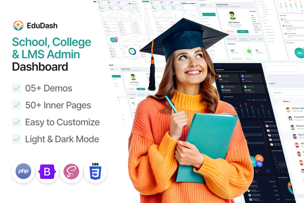 Edudash - Template Dashboard Admin Manajemen Pendidikan PHP yang Modern
