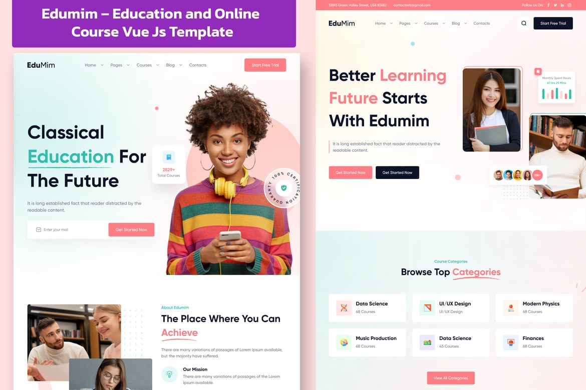 Edumim – Template Website Pendidikan dan Kursus Berbasis Vue Js