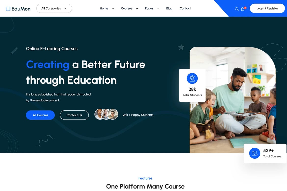 Edumon - Template Website Pendidikan & Kursus Online Berbasis React