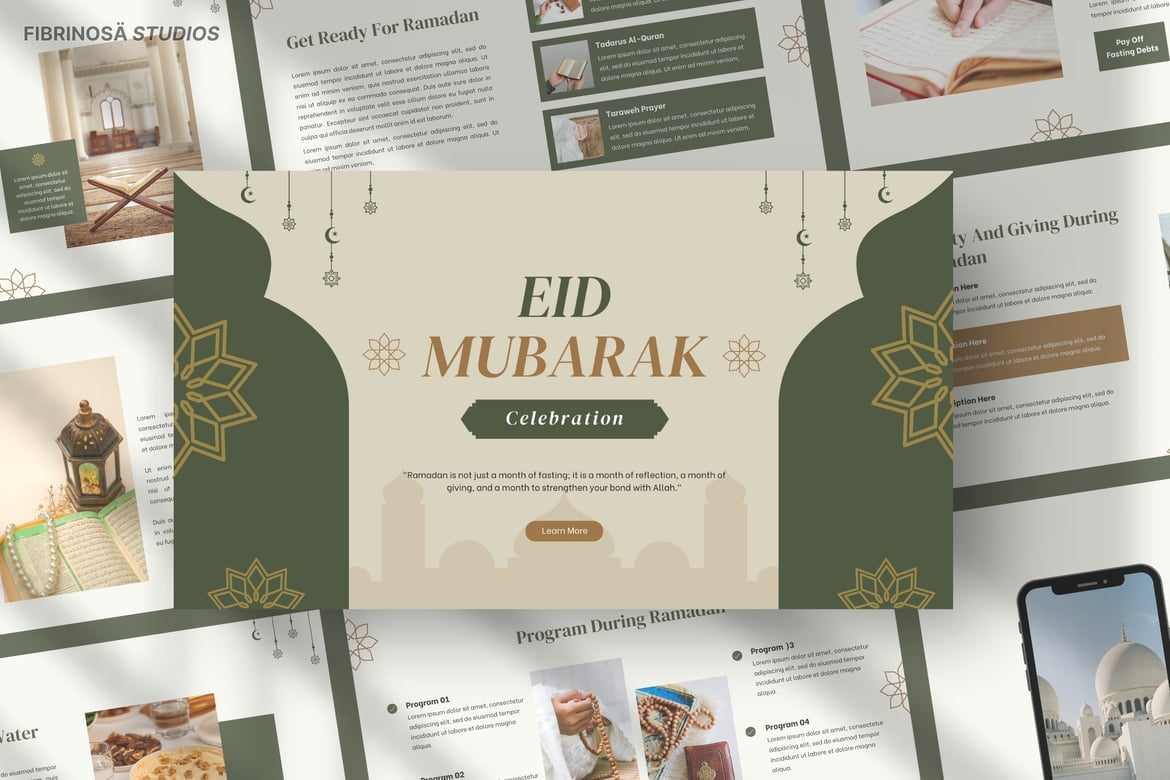 Template PowerPoint Meriah untuk Eid Mubarak