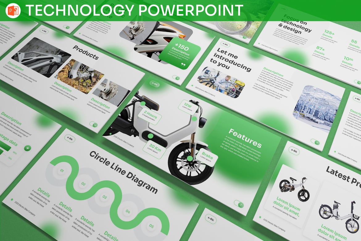 Template Presentasi PowerPoint Teknologi Sepeda Listrik yang Menarik