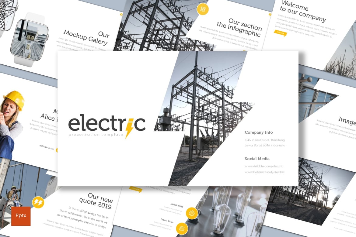 Template Presentasi Powerpoint Elektrik yang Kreatif dan Minimalis