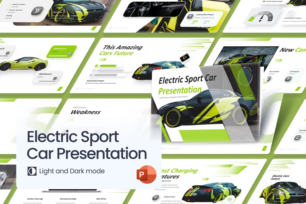 Template Presentasi PowerPoint Mobil Sport Listrik Modern