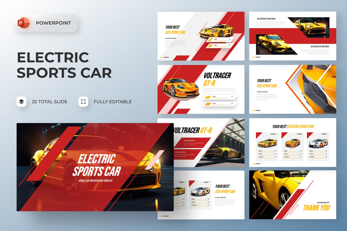 Template Presentasi PowerPoint Mobil Sport Listrik yang Menarik