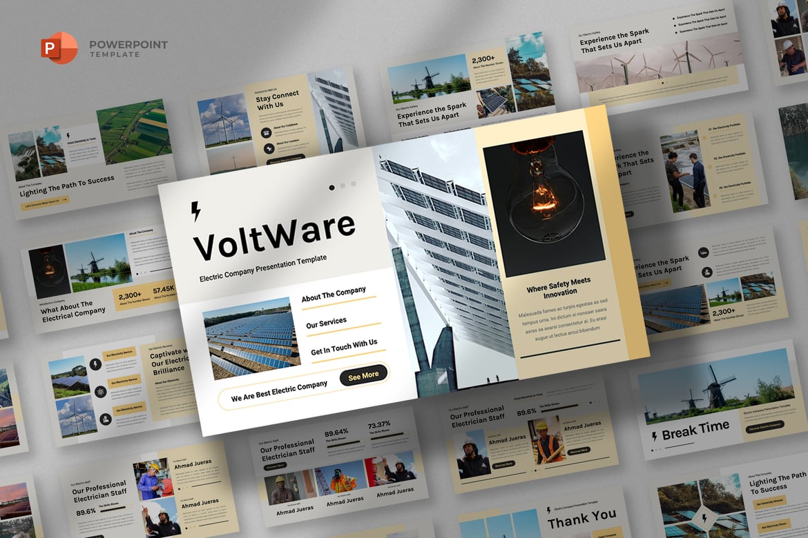 Template Presentasi Powerpoint untuk Perusahaan Listrik yang Modern dan Profesional