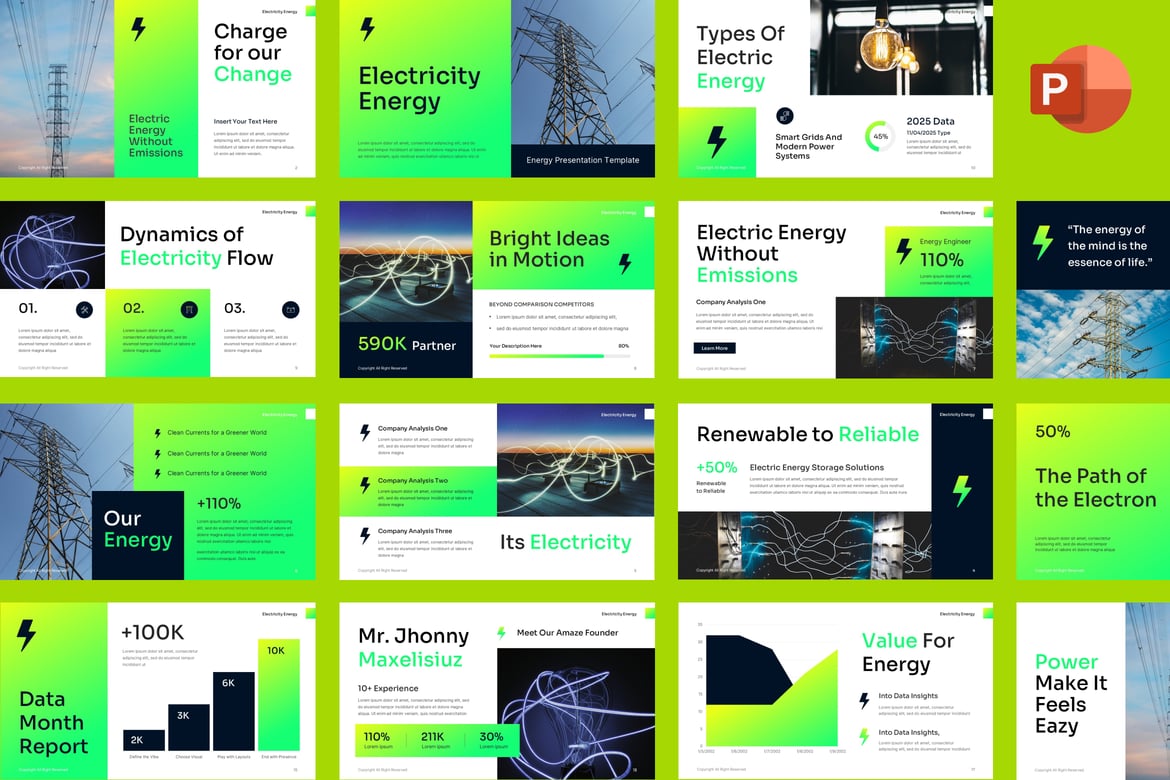 Template Presentasi PowerPoint Energi Listrik yang Modern dan Menarik