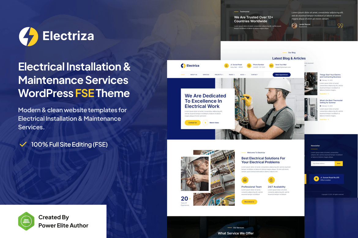 Electriza – Tema WordPress untuk Layanan Instalasi Listrik yang Menarik
