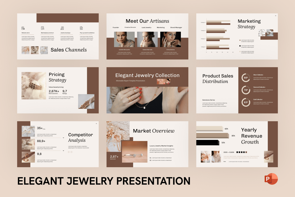 Template Presentasi PowerPoint Perhiasan Mewah yang Elegan