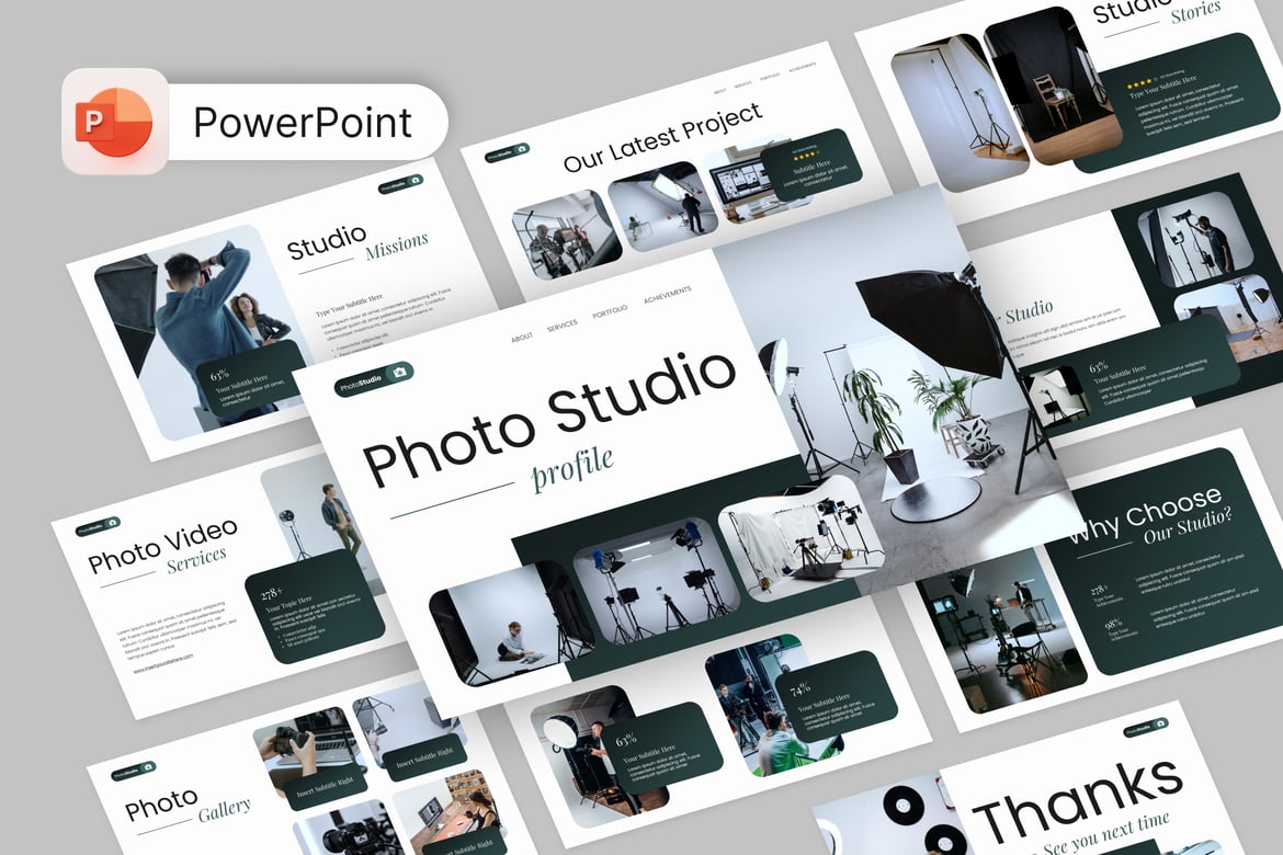 Template PowerPoint Profil Studio Foto yang Elegan
