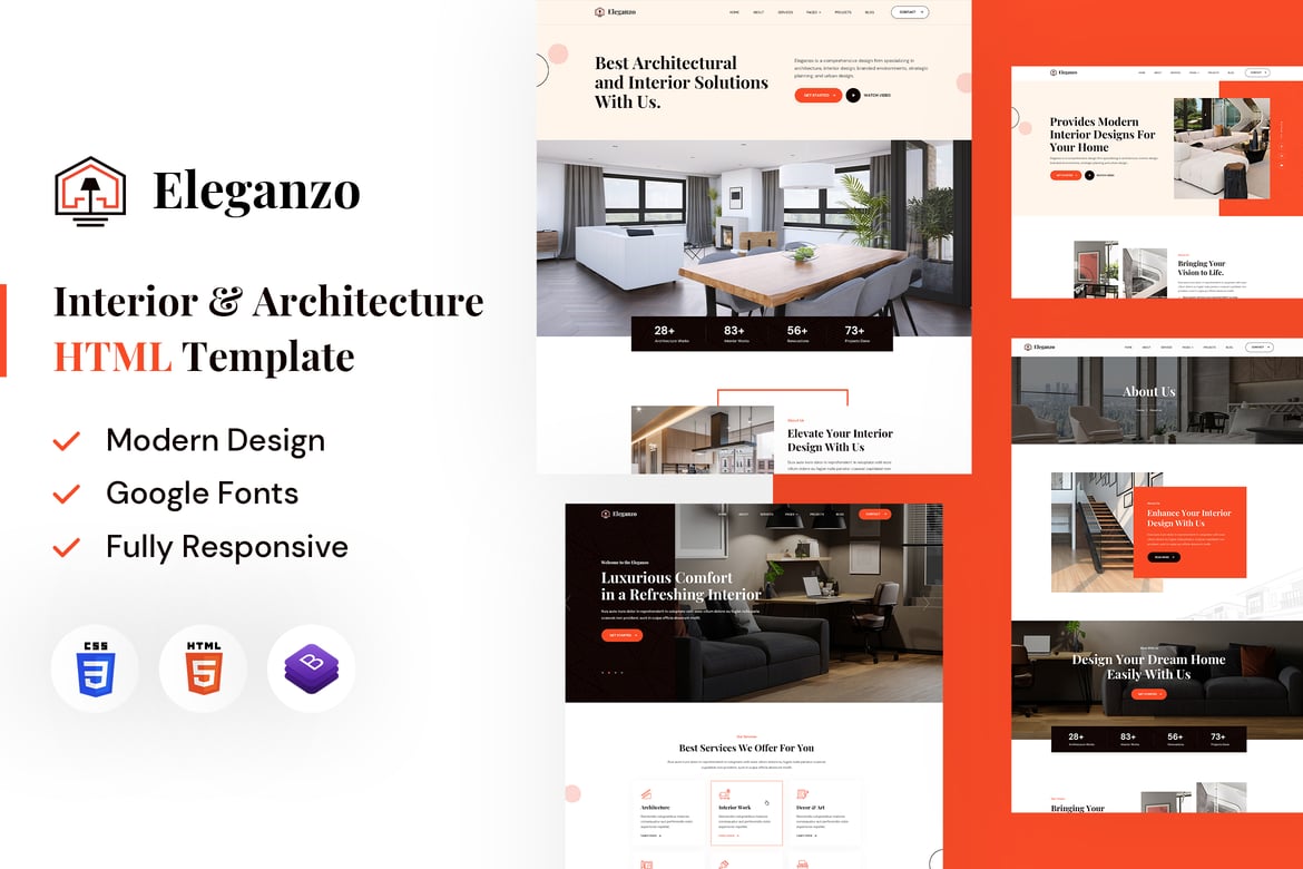 Eleganzo | Template Website Interior & Arsitektur yang Elegan