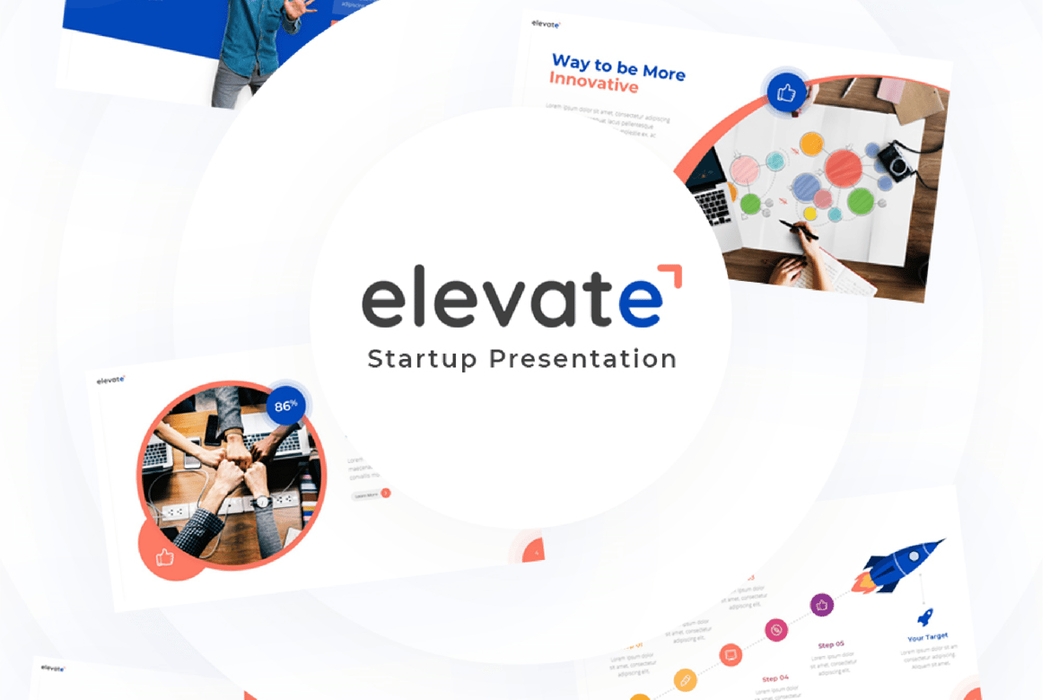 Template PowerPoint Kreatif Elevate untuk Startup yang Menarik
