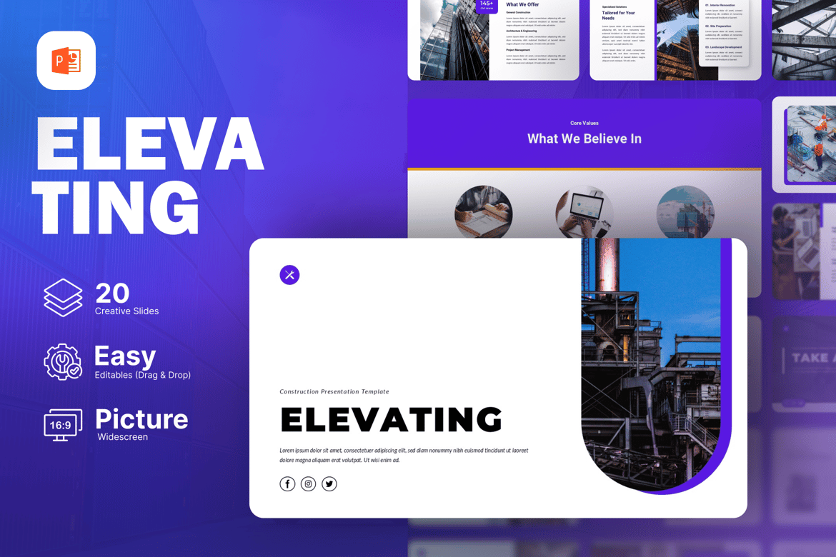 Template Presentasi PowerPoint Konstruksi Elevating yang Menarik