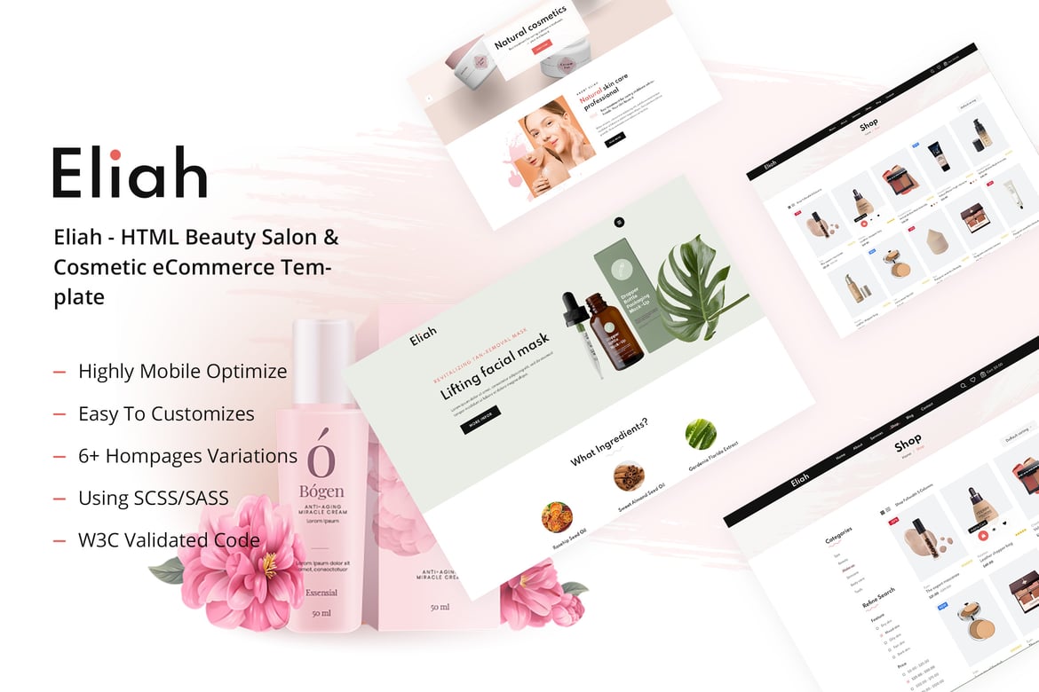 Eliah - Template Website Salon Kecantikan & E-Commerce Kosmetik